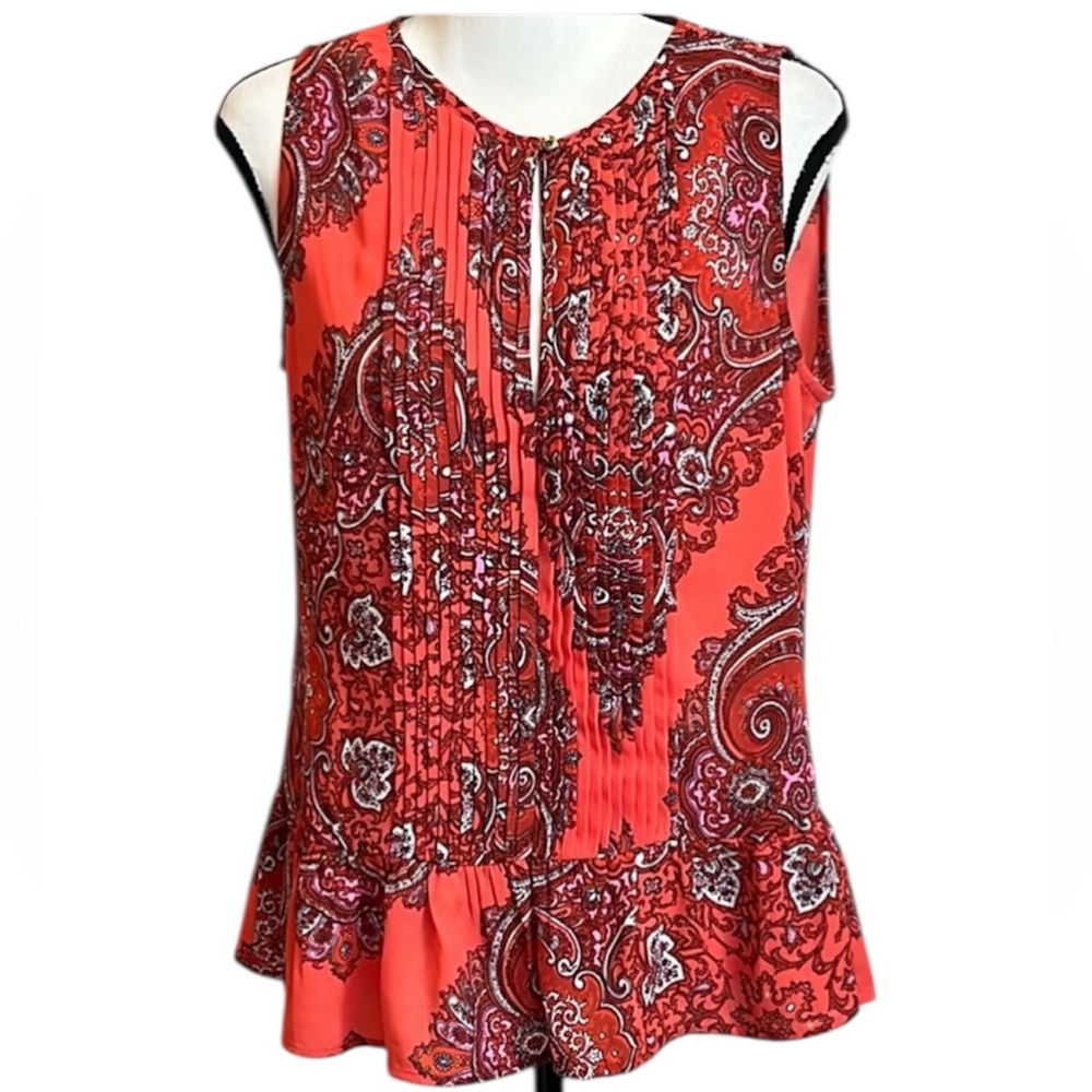Banana Republic Red Paisley Print Sleeveless Top Medium Petite  Sleeveless